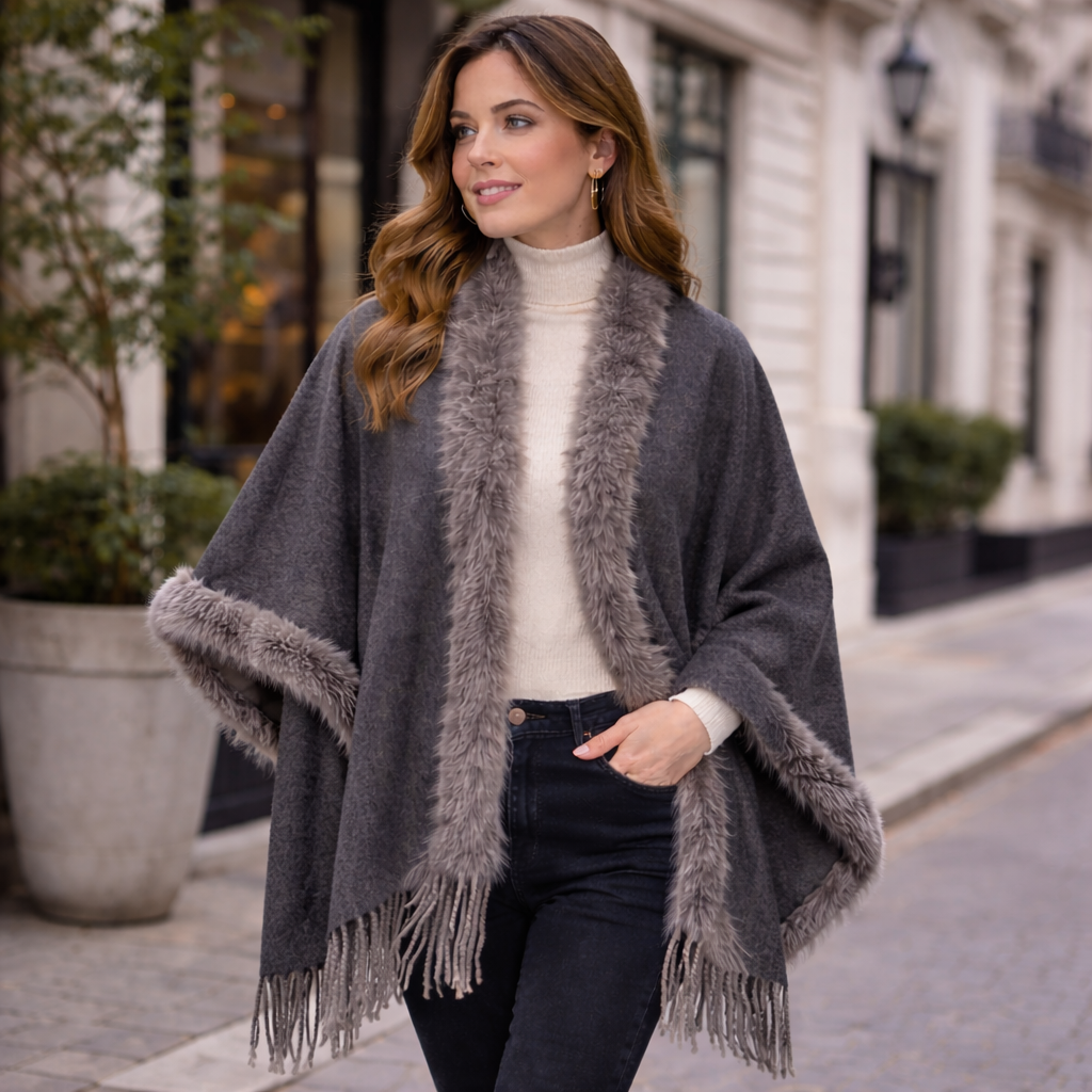 Cape en laine double face pour femme, en laine et cachemire filée