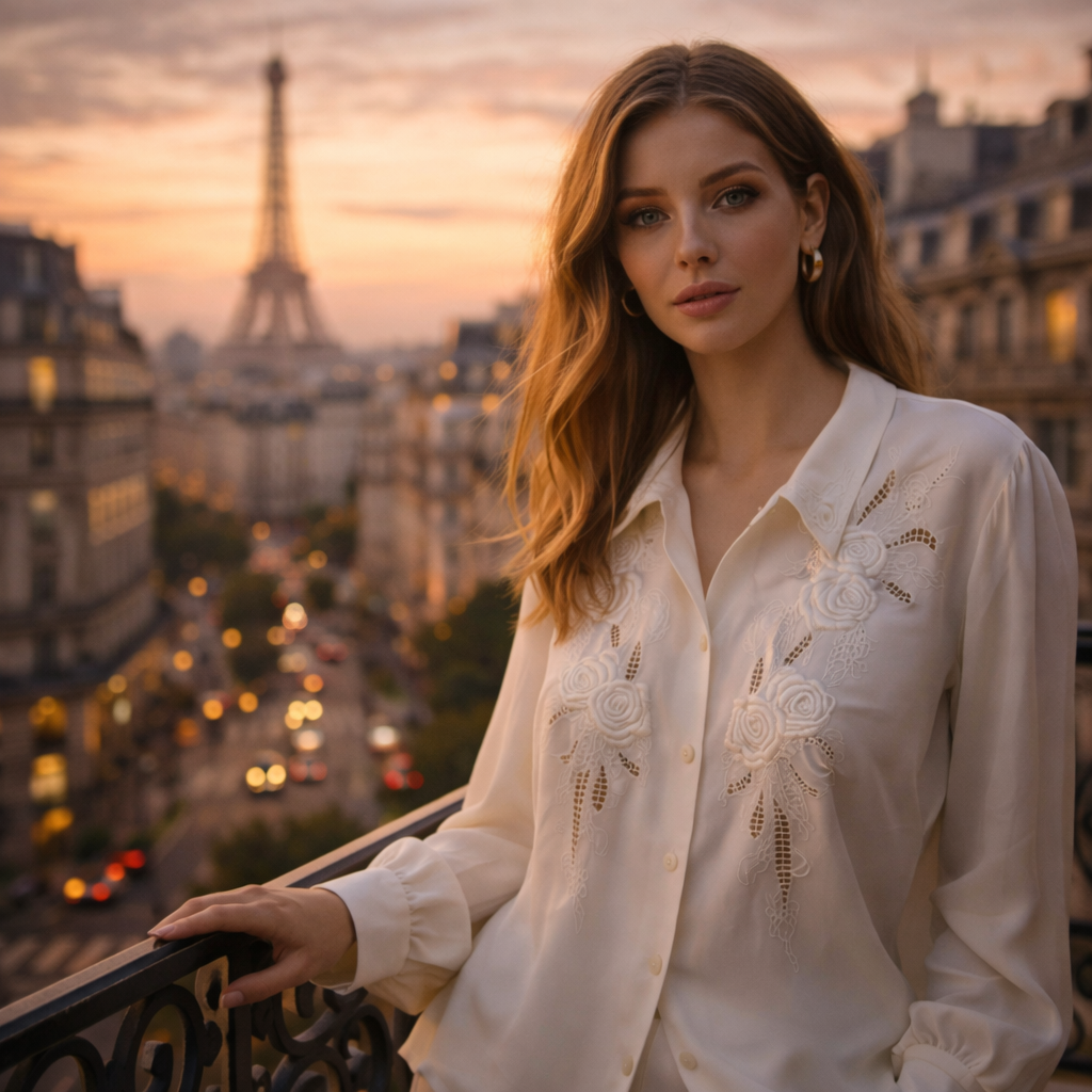 Chemise blanche brodée à col creux