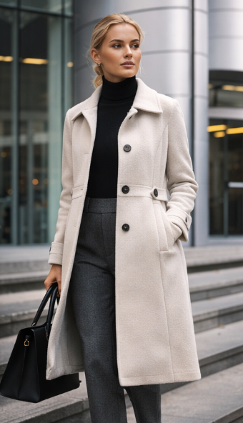 Manteau Femme en Laine – Élégant, Boutonné