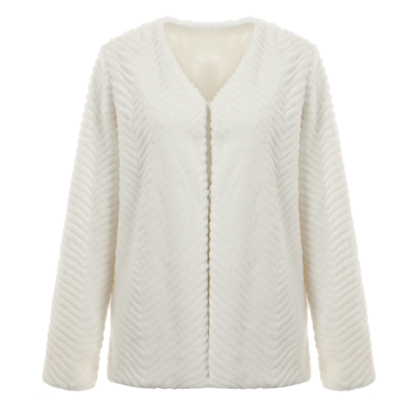 Veste en fausse fourrure à col en V pour femme