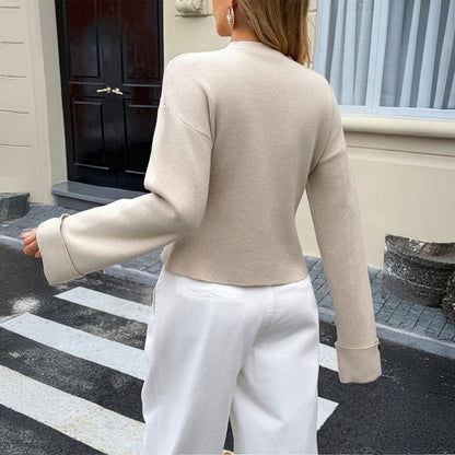 Veste courte décontractée à col en V