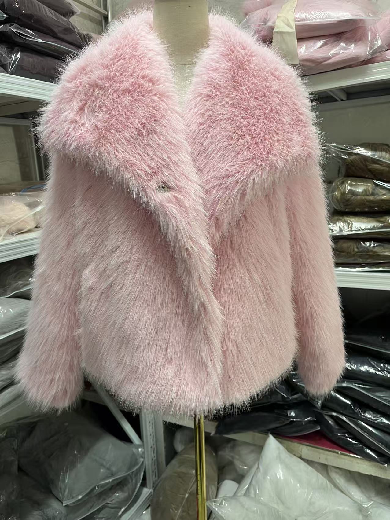 Manteau Femme Uni Polyvalent à Col en Fausse Fourrure