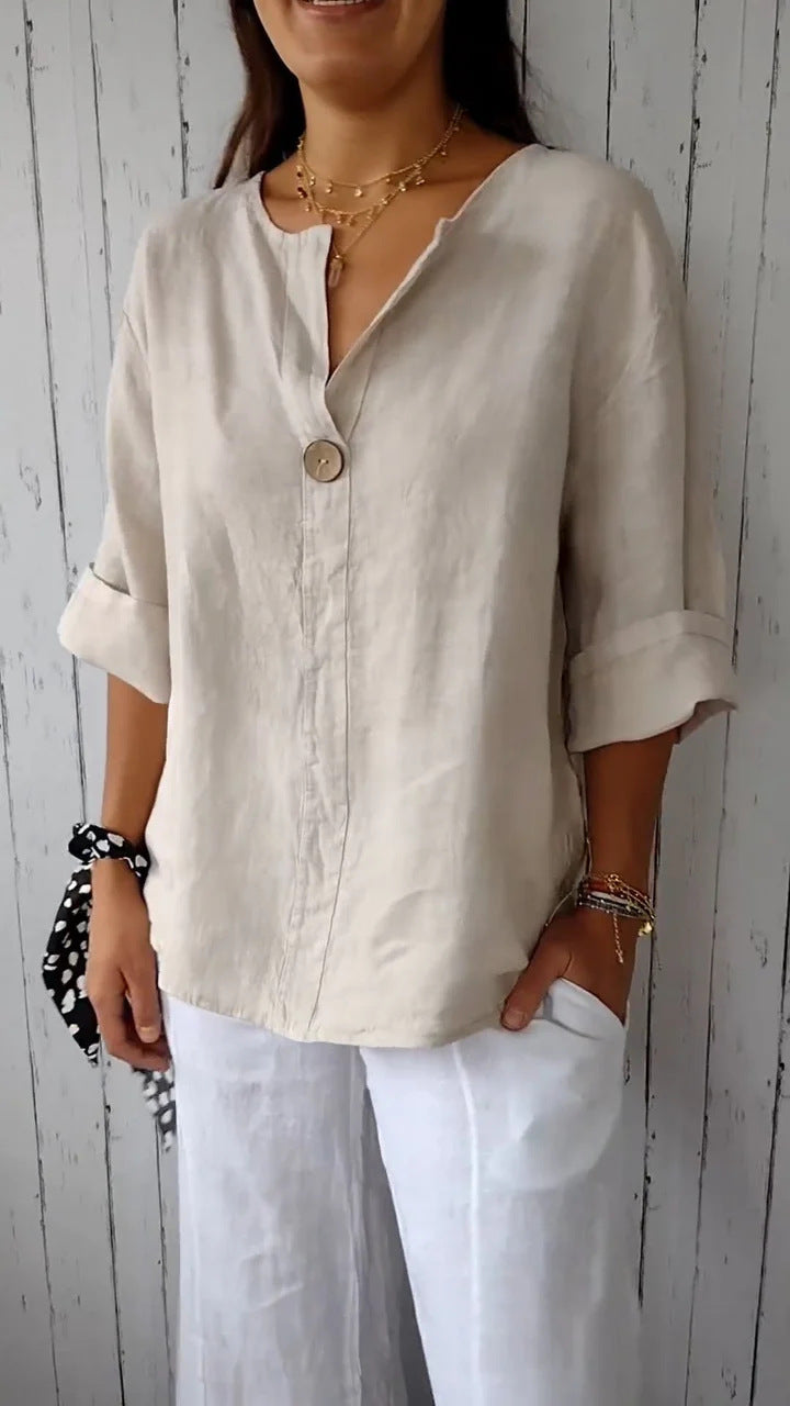 T-shirt Lin Coton Femme Col V