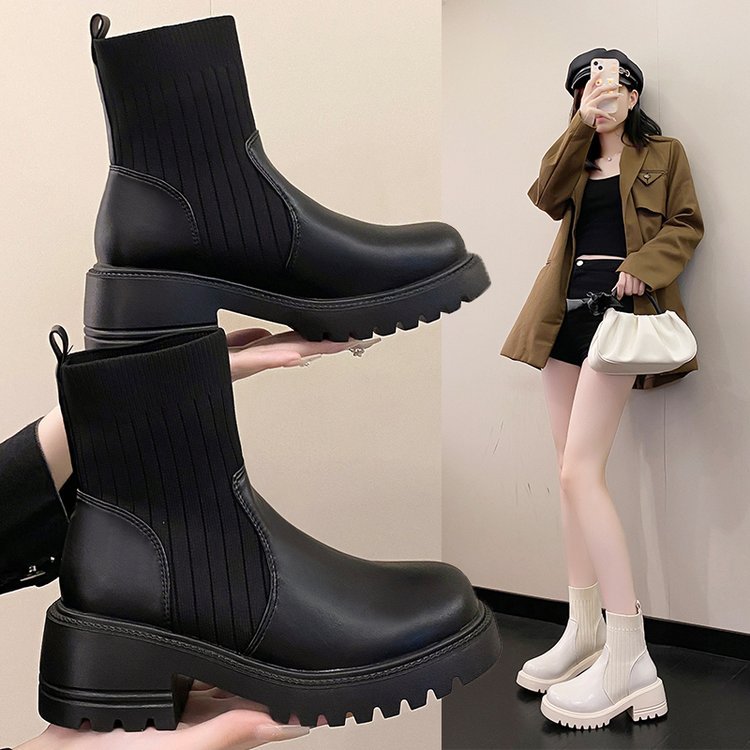 Bottines Femme en Maille Patchwork – Semelle Épaisse, Talon Carré