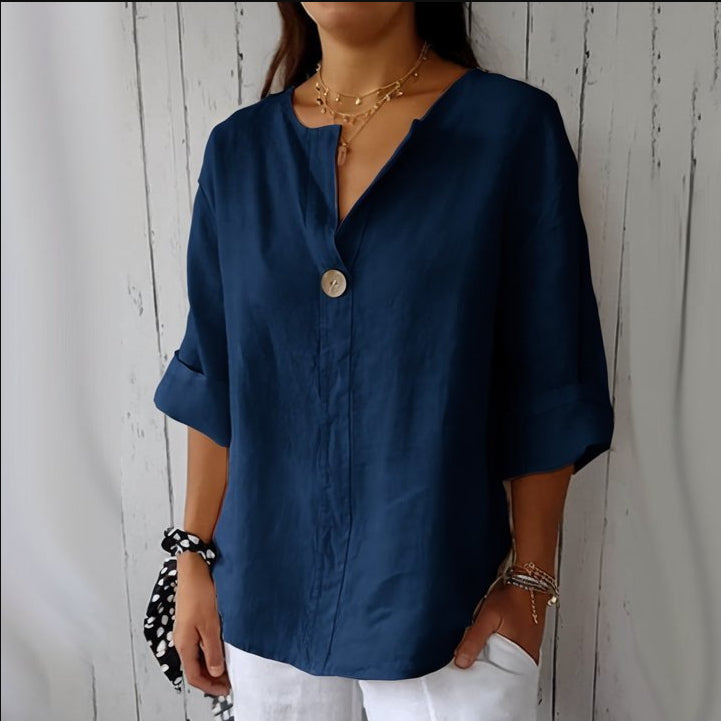 T-shirt Lin Coton Femme Col V