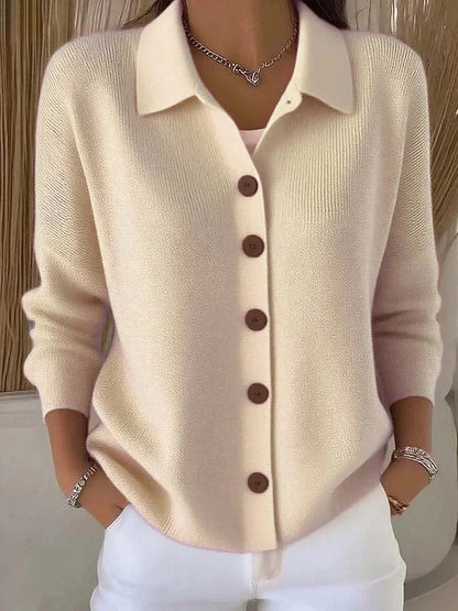 Cardigan-manteau à col revers tricoté à boutons pour femme