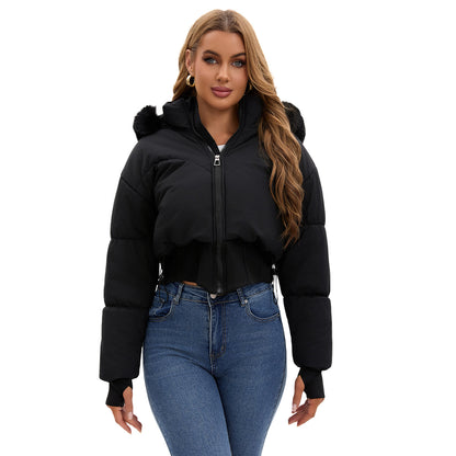 Veste Femme Courte Cintrée à la Taille avec Capuche