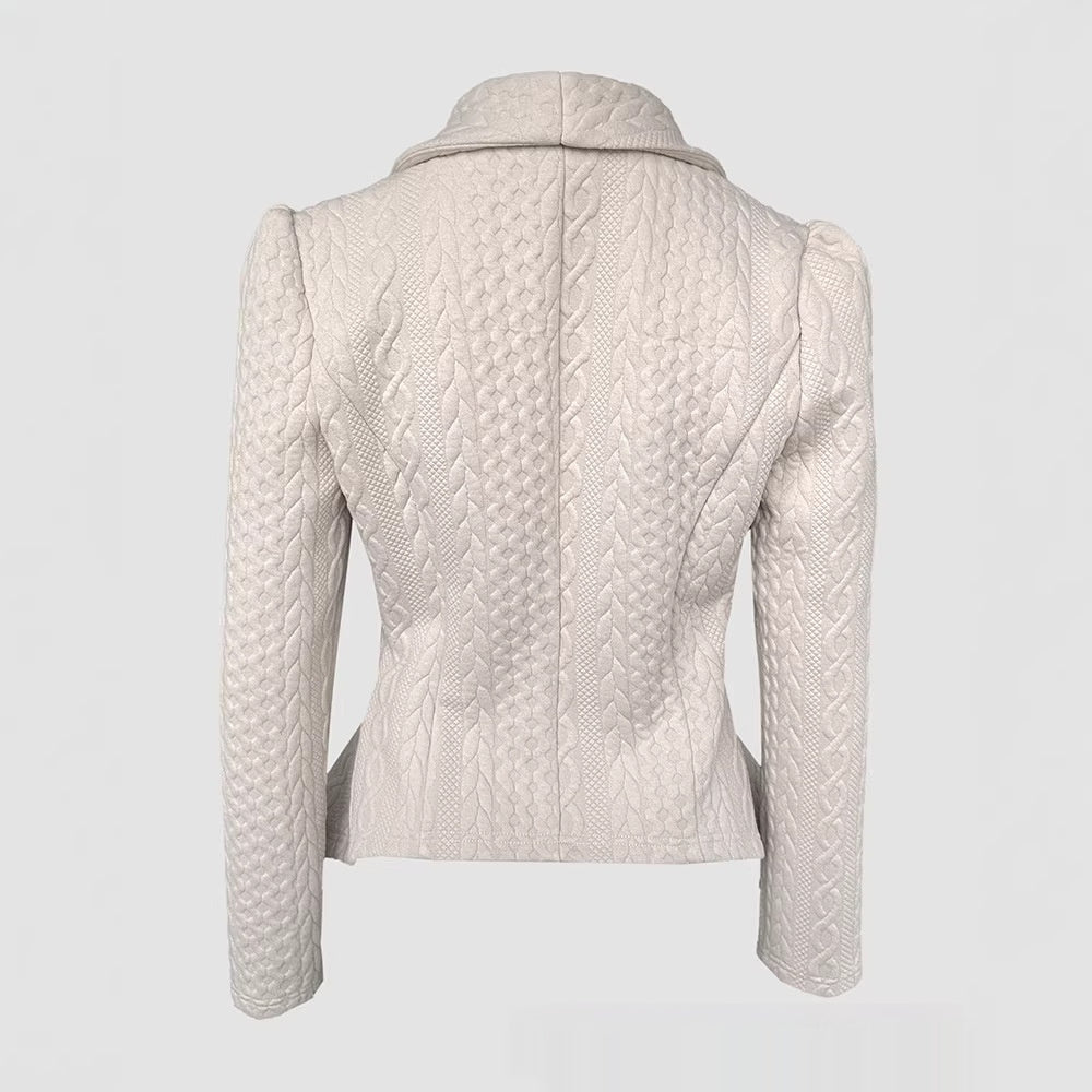 Manteau Femme en Maille Jacquard à Col Tailleur