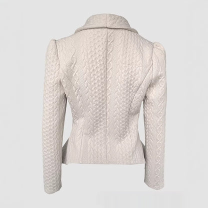 Manteau Femme en Maille Jacquard à Col Tailleur