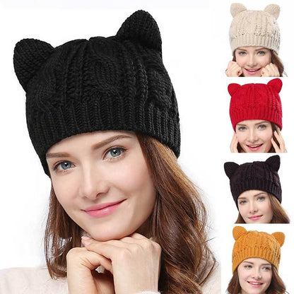 Bonnet Femme Tricoté Main avec Oreilles de Chat
