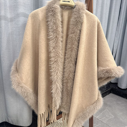 Cape en laine double face pour femme, en laine et cachemire filée