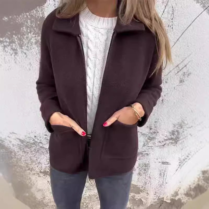 Veste Manteau Femme à Col Tailleur Zippée