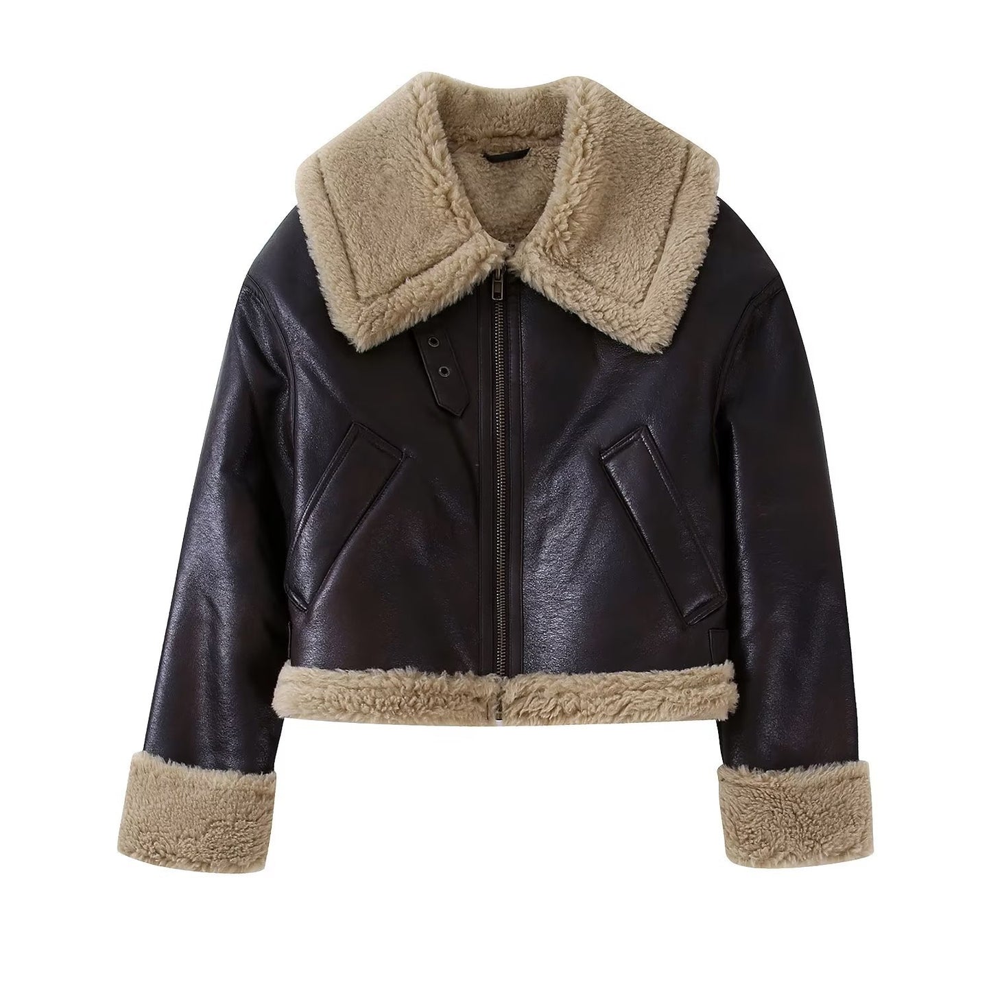 Women's Casual Fur Brown Double-sided Short Coat