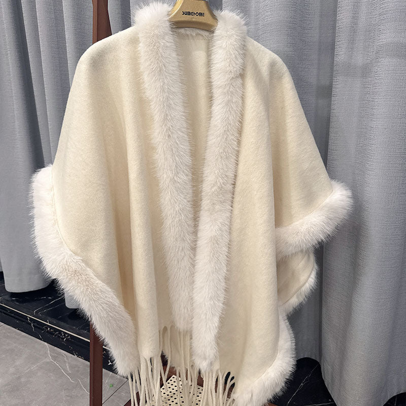 Cape en laine double face pour femme, en laine et cachemire filée