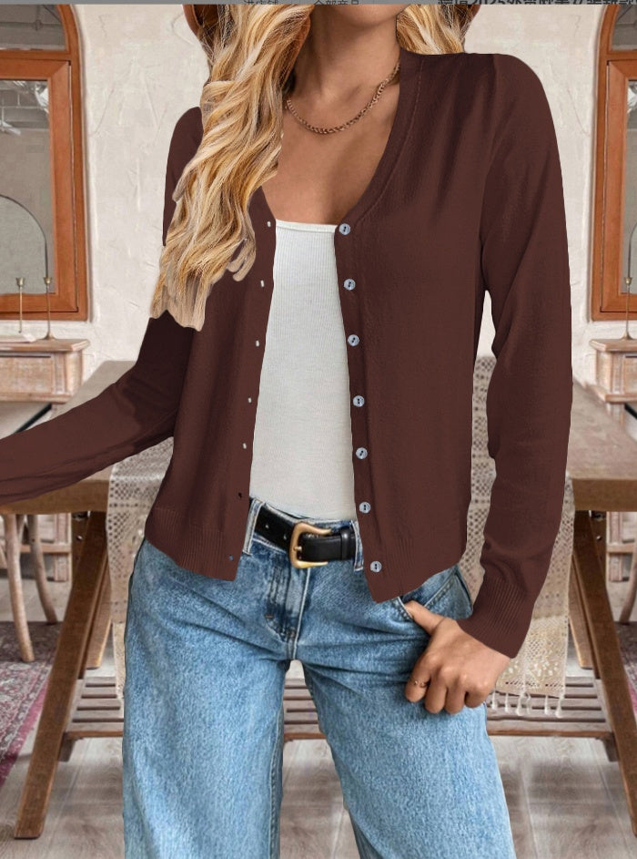 Tricot pour Femme Ample Boutonné Couleur Unie