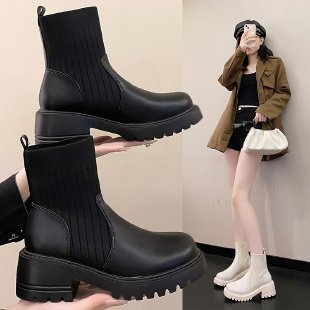 Bottines Femme en Maille Patchwork – Semelle Épaisse, Talon Carré