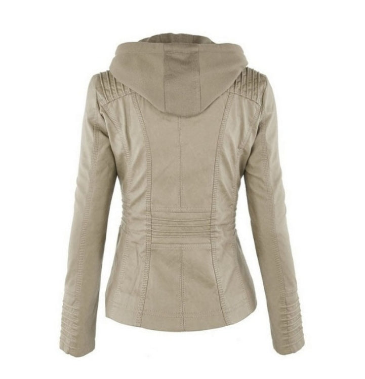 Veste Cuir Capuche Détachable Femme