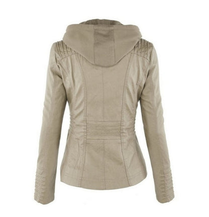 Veste Cuir Capuche Détachable Femme