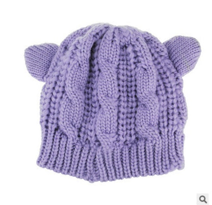 Bonnet Femme Tricoté Main avec Oreilles de Chat