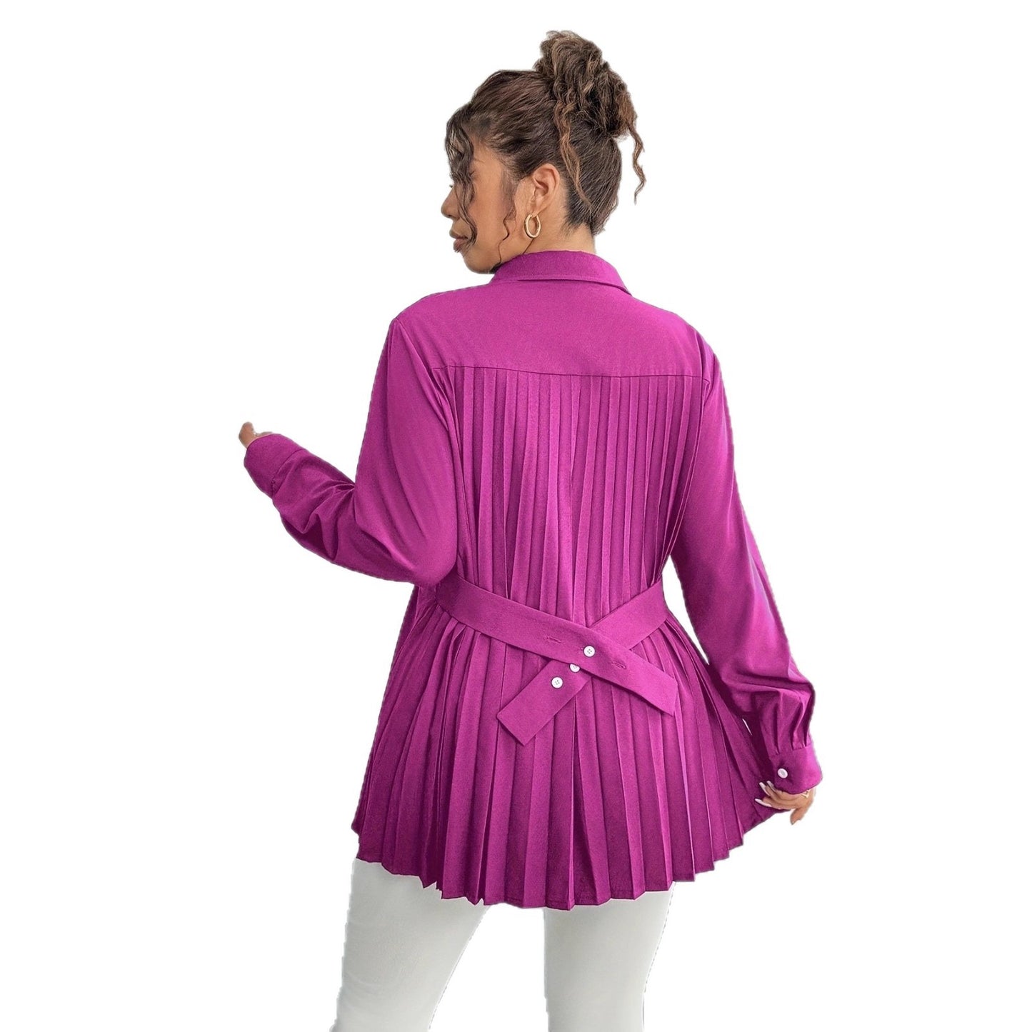 Chemise élégante et décontractée, couleur unie, avec plis à la taille