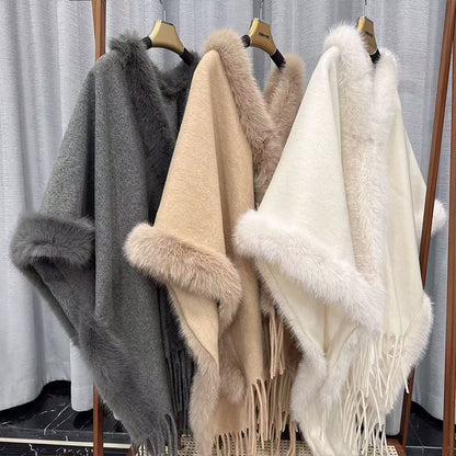 Cape en laine double face pour femme, en laine et cachemire filée