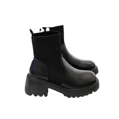 Bottines Femme en Maille Patchwork – Semelle Épaisse, Talon Carré