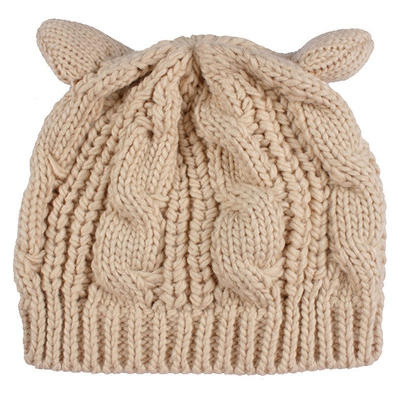 Bonnet Femme Tricoté Main avec Oreilles de Chat