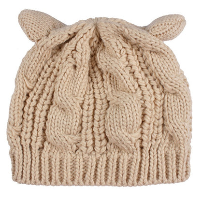 Bonnet Femme Tricoté Main avec Oreilles de Chat