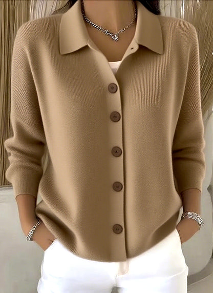 Cardigan-manteau à col revers tricoté à boutons pour femme