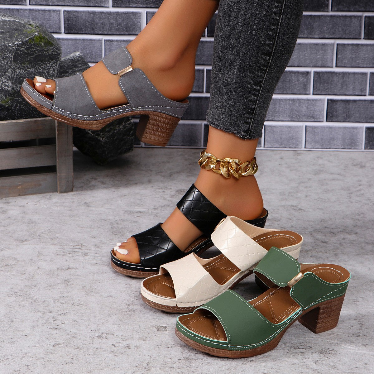 Sandales Talon Carré Femme
