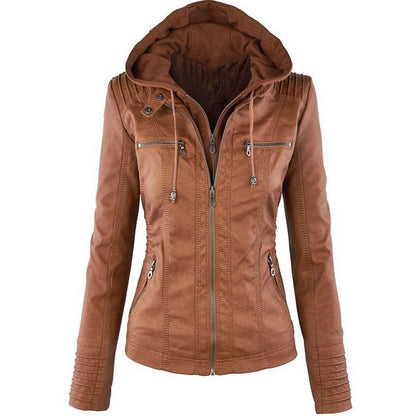 Veste Cuir Capuche Détachable Femme