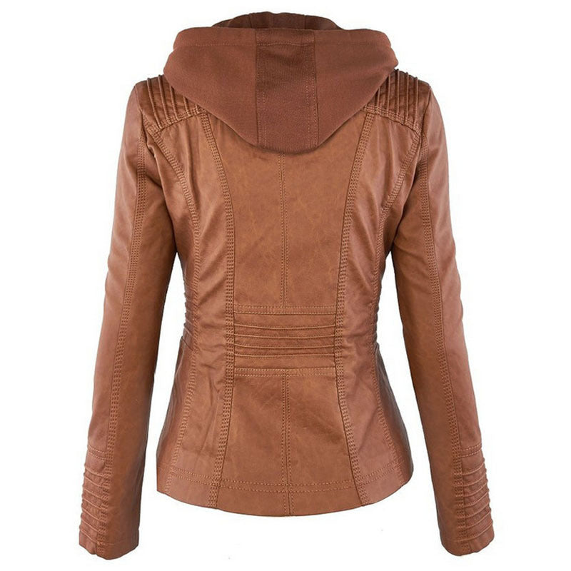 Veste Cuir Capuche Détachable Femme