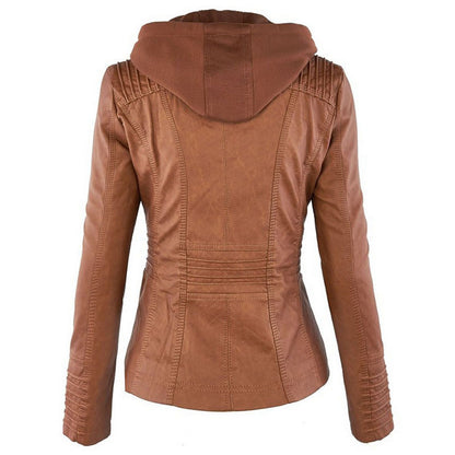 Veste Cuir Capuche Détachable Femme