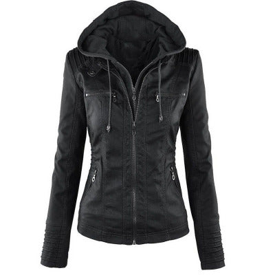 Veste Cuir Capuche Détachable Femme