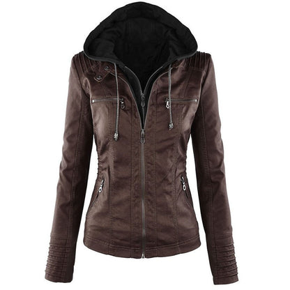 Veste Cuir Capuche Détachable Femme