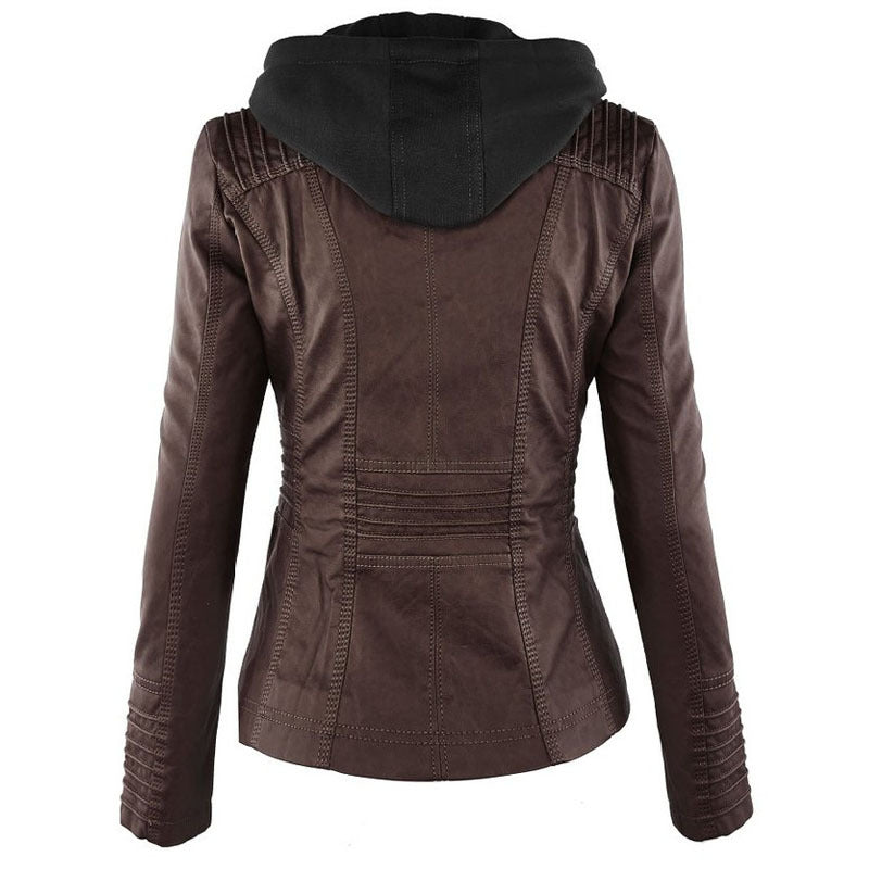 Veste Cuir Capuche Détachable Femme