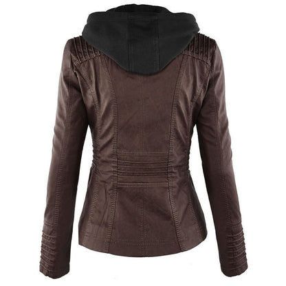 Veste Cuir Capuche Détachable Femme