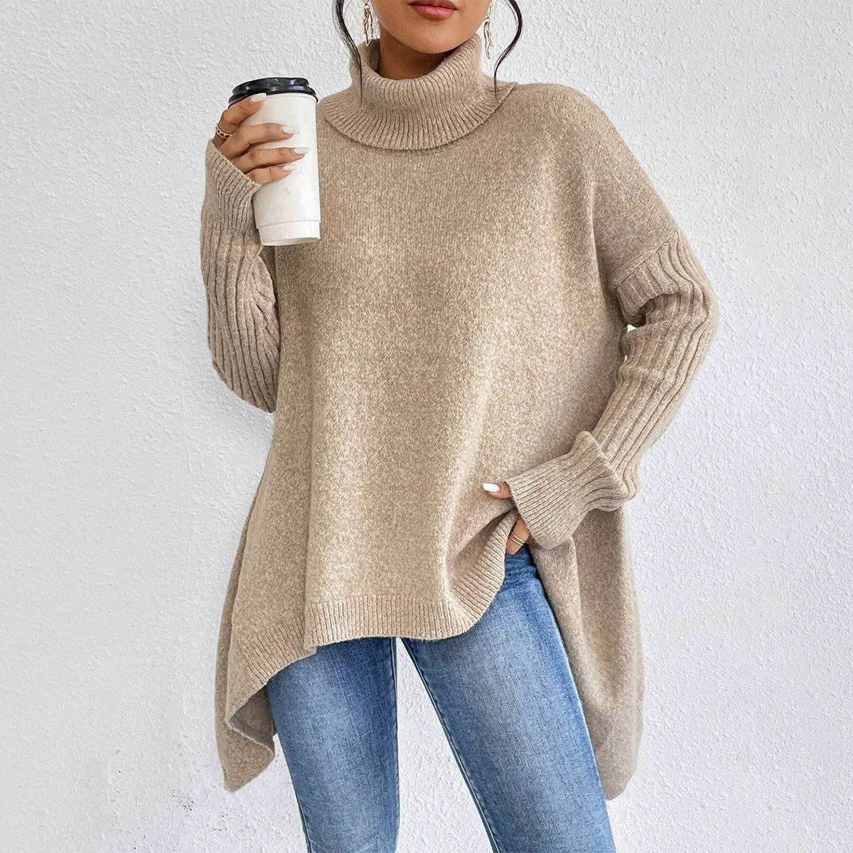 Pull Col Roulé Asymétrique Femme
