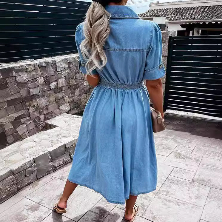 Robe Jean Courte Manches Courtes