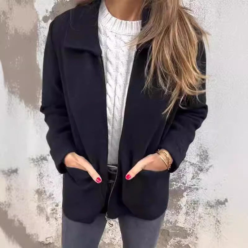 Veste Manteau Femme à Col Tailleur Zippée