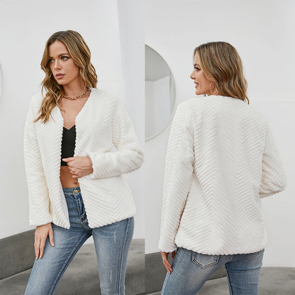 Veste en fausse fourrure à col en V pour femme