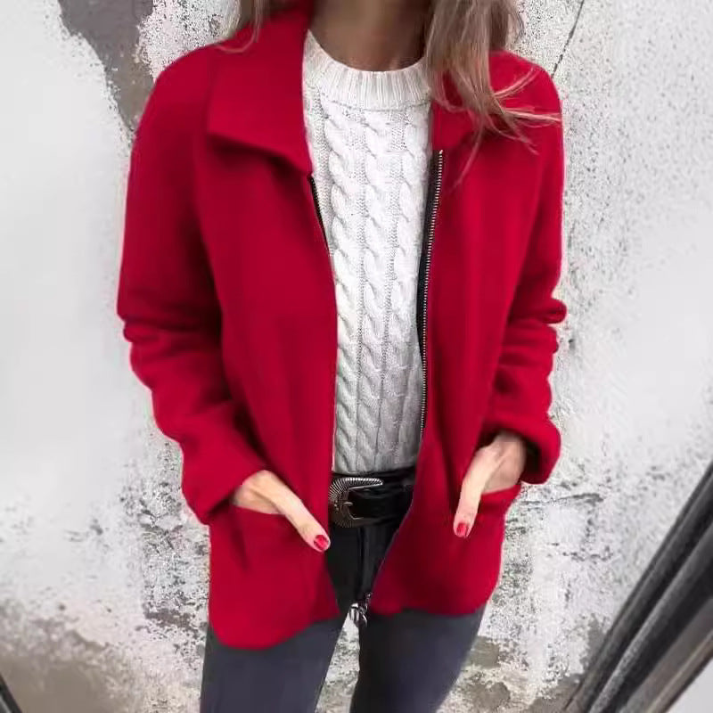 Veste Manteau Femme à Col Tailleur Zippée