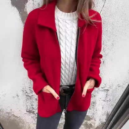 Veste Manteau Femme à Col Tailleur Zippée