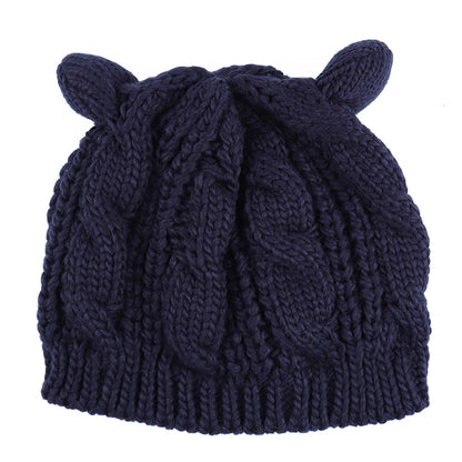 Bonnet Femme Tricoté Main avec Oreilles de Chat