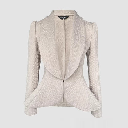 Manteau Femme en Maille Jacquard à Col Tailleur
