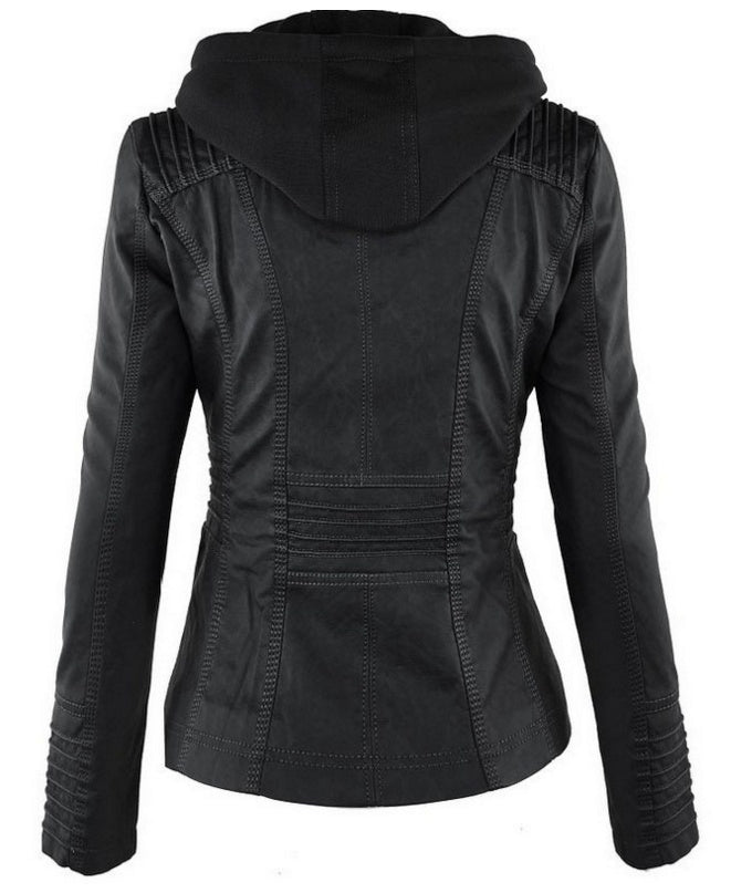Veste Cuir Capuche Détachable Femme