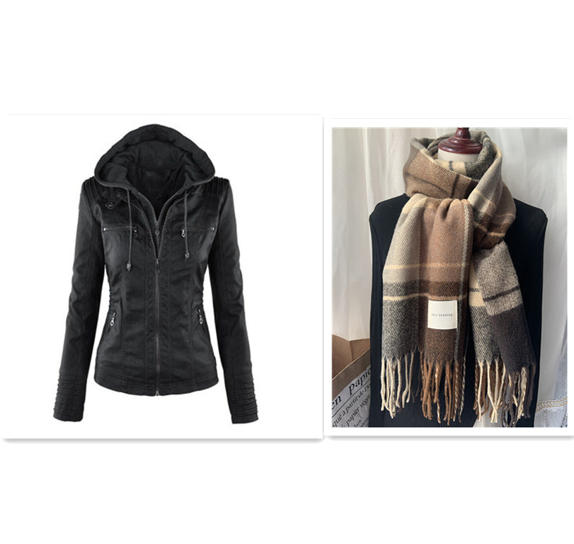Veste Cuir Capuche Détachable Femme