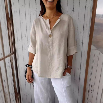T-shirt Lin Coton Femme Col V