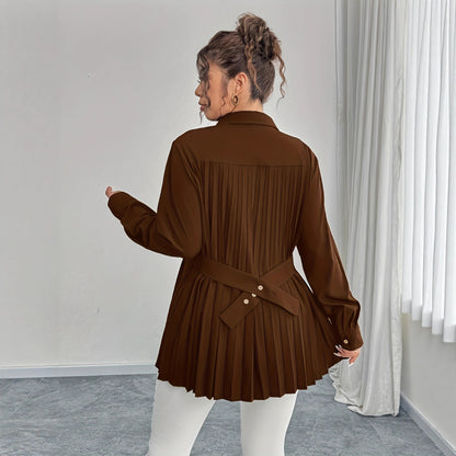 Chemise élégante et décontractée, couleur unie, avec plis à la taille