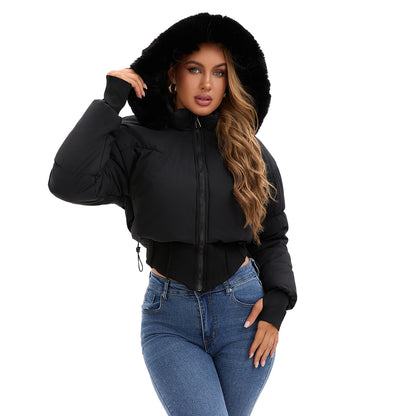 Veste Femme Courte Cintrée à la Taille avec Capuche